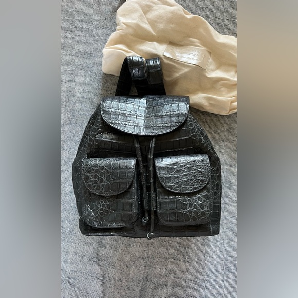 Nancy Gonzalez Authentic NEW REAL Crocodile Backpack, medium, dark gray - Picture 1 of 11